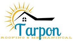 Logo for Tarpon Roofing & Mechanical. It features a stylized house roof with a sun rising behind it and the company name in blue and yellow text beneath the roof.